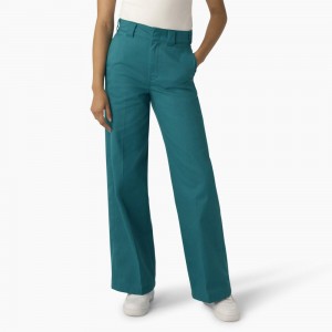 Green Women's Dickies Regular Fit Wide Leg Work Pants | XEC512037