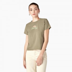 Green Women's Dickies Twill Ranch Graphic T-Shirt | XHV418702