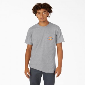 Grey Men's Dickies Chest Logo Pocket T-Shirt | PNU452938