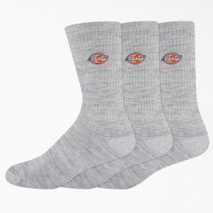 Grey Men's Dickies Embroidered Crew 3-Pack Socks | CKN731892