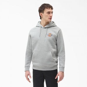 Grey Men's Dickies Fleece Embroidered Chest Logo Hoodie | HWV415286