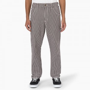 Grey Men's Dickies Garyville Regular Fit Hickory Stripe Carpenter Pants | AOX524701