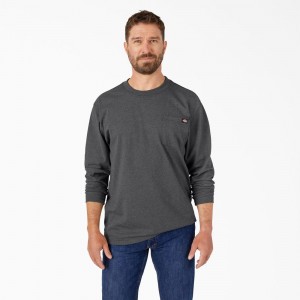 Grey Men's Dickies Heavyweight Heathered Long Sleeve Pocket T-Shirt | BDL691527