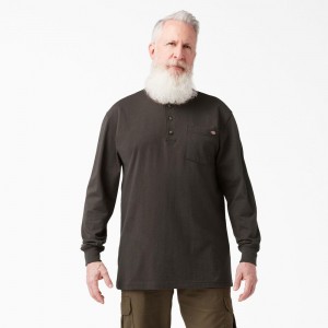 Grey Men's Dickies Heavyweight Long Sleeve Henley T-Shirt | XPD218430