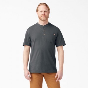 Grey Men's Dickies Heavyweight Short Sleeve Henley T-Shirt | KJX651792