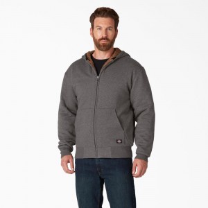 Grey Men's Dickies High Pile Fleece Lined Full Zip Hoodie | NRJ956810