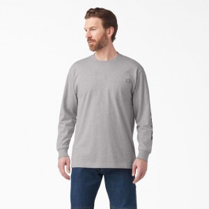 Grey Men's Dickies Logo Graphic Long Sleeve Pocket T-Shirt | WKO410697