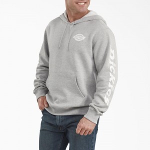 Grey Men's Dickies Logo Sleeve Fleece Hoodie | JWZ179653