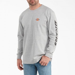 Grey Men's Dickies Long-Sleeve Graphic T-Shirt | PGK035961