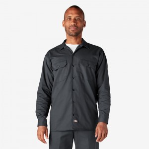 Grey Men's Dickies Long Sleeve Work Shirts | UCB610453