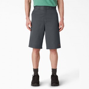 Grey Men's Dickies Loose Fit Flat Front Work Shorts | AIE175028