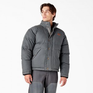 Grey Men's Dickies Lucas Fully Waxed Puffer Jacket | IPN064173