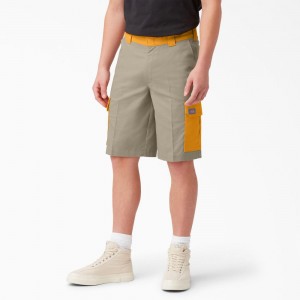 Grey Men's Dickies Mixed Media Relaxed Fit Cargo Shorts | OAQ465937