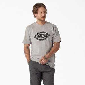 Grey Men's Dickies Short Sleeve Heavyweight Logo T-Shirt | PDM174580