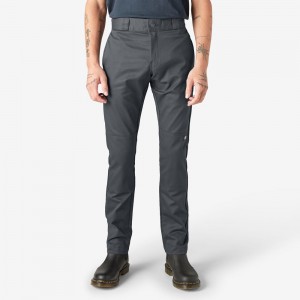 Grey Men's Dickies Skinny Fit Double Knee Work Pants | YHG640539