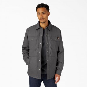 Grey Men's Dickies Water Repellent Fleece-Lined Duck Shirt Jacket | DRP384907