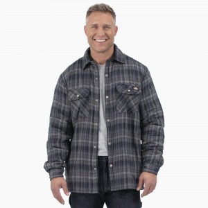 Grey Men's Dickies Water Repellent Fleece-Lined Flannel Shirt Jacket | YUM783019