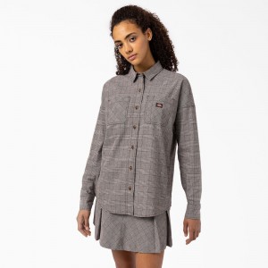 Grey Women's Dickies Bakerhill Oversized Shirt | QRB240169