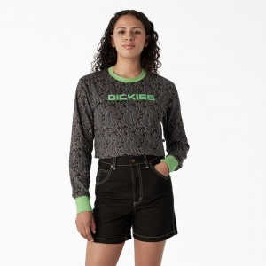 Grey Women's Dickies Camo Long Sleeve Cropped T-Shirt | QTU952418