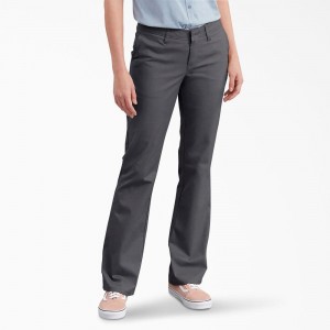 Grey Women's Dickies FLEX Slim Fit Bootcut Pants | QGH921436