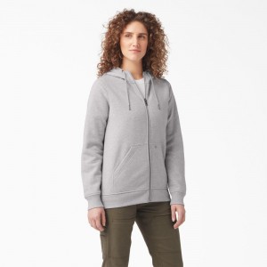 Grey Women's Dickies Heavyweight Full-Zip Fleece Hoodie | SPU546908