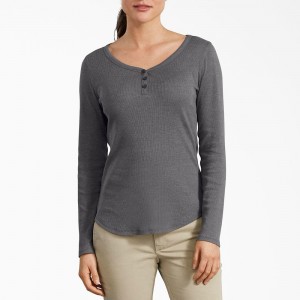 Grey Women's Dickies Henley Long Sleeve T-Shirt | EDX413608