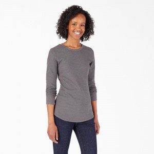 Grey Women's Dickies Long Sleeve Thermal T-Shirt | PLG621489