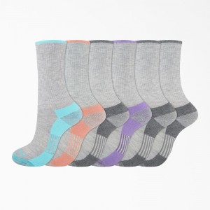 Grey Women's Dickies Moisture Control Crew 6-Pack Socks | GSX247913