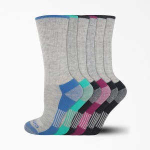 Grey Women's Dickies Moisture Control Crew 6-Pack Socks | OTV498576