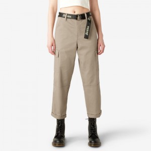 Grey Women's Dickies Relaxed Fit Cropped Cargo Pants | YJL746908