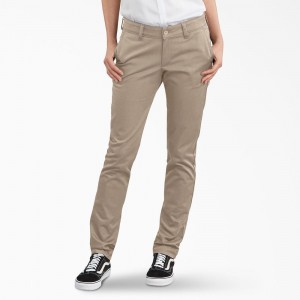 Grey Women's Dickies Slim Fit Pants | RAV471839