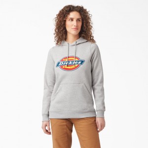 Grey Women's Dickies Water Repellent Logo Hoodie | IRW035427