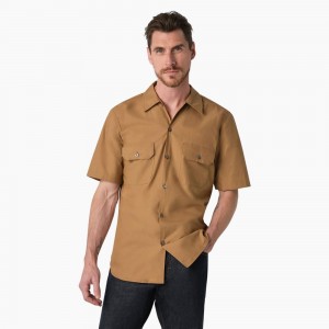 Khaki Men's Dickies 1922 Short Sleeve Work Shirts | FPC947816