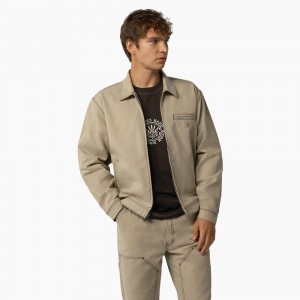 Khaki Men's Dickies Duck Contrast Stitch Jacket | ALB809742