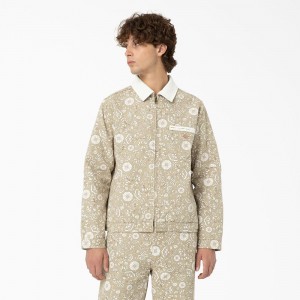 Khaki Men's Dickies Ellis Floral Print Duck Canvas Jacket | CAP150268