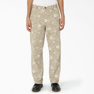 Khaki Men's Dickies Ellis Floral Print Duck Canvas Pants | FJL062391