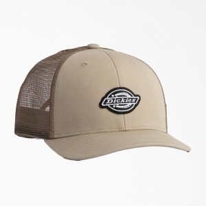 Khaki Men's Dickies Low Pro Logo Trucker Hat | MSN351924