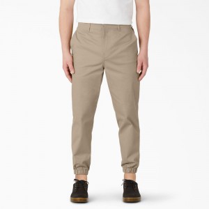 Khaki Men's Dickies Regular Fit Cropped Jogger Work Pants | CDI326159