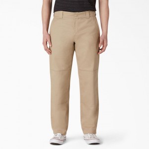 Khaki Men's Dickies Slim Straight Fit Double Knee Pants | WRF680725