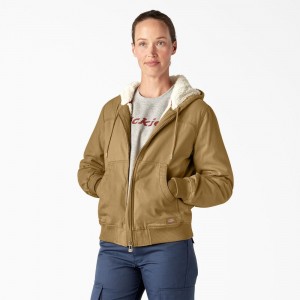 Khaki Women's Dickies Fleece Lined Duck Canvas Jacket | BXC823150