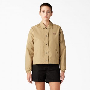 Khaki Women's Dickies Oakport Cropped Coaches Jacket | YMW652783