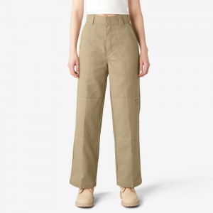 Khaki Women's Dickies Relaxed Fit Double Knee Pants | BPN590748