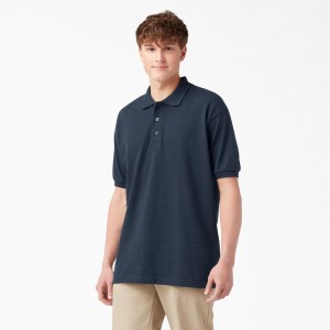 Navy Kids' Dickies Adult Size Piqué Short Sleeve Polo Shirt | SED056148