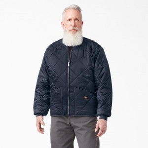 Navy Men's Dickies Diamond Quilted Jacket | NLI692057