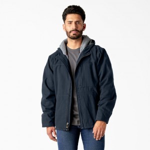 Navy Men's Dickies Duck Canvas High Pile Fleece Lined Jacket | XPS790436