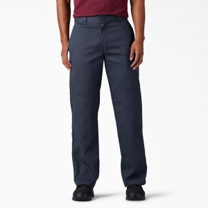 Navy Men's Dickies FLEX Loose Fit Double Knee Work Pants | UZX426180