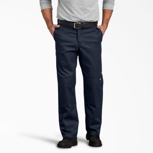 Navy Men's Dickies FLEX Regular Fit Double Knee Work Pants | QIR718539