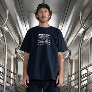 Navy Men's Dickies Jake Hayes Graphic T-Shirt | LCK685907