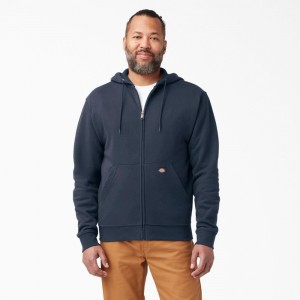 Navy Men's Dickies Midweight Fleece Zip Hoodie | UXD285190