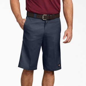 Navy Men's Dickies Relaxed Fit Multi-Use Pocket Work Shorts | OLR748906